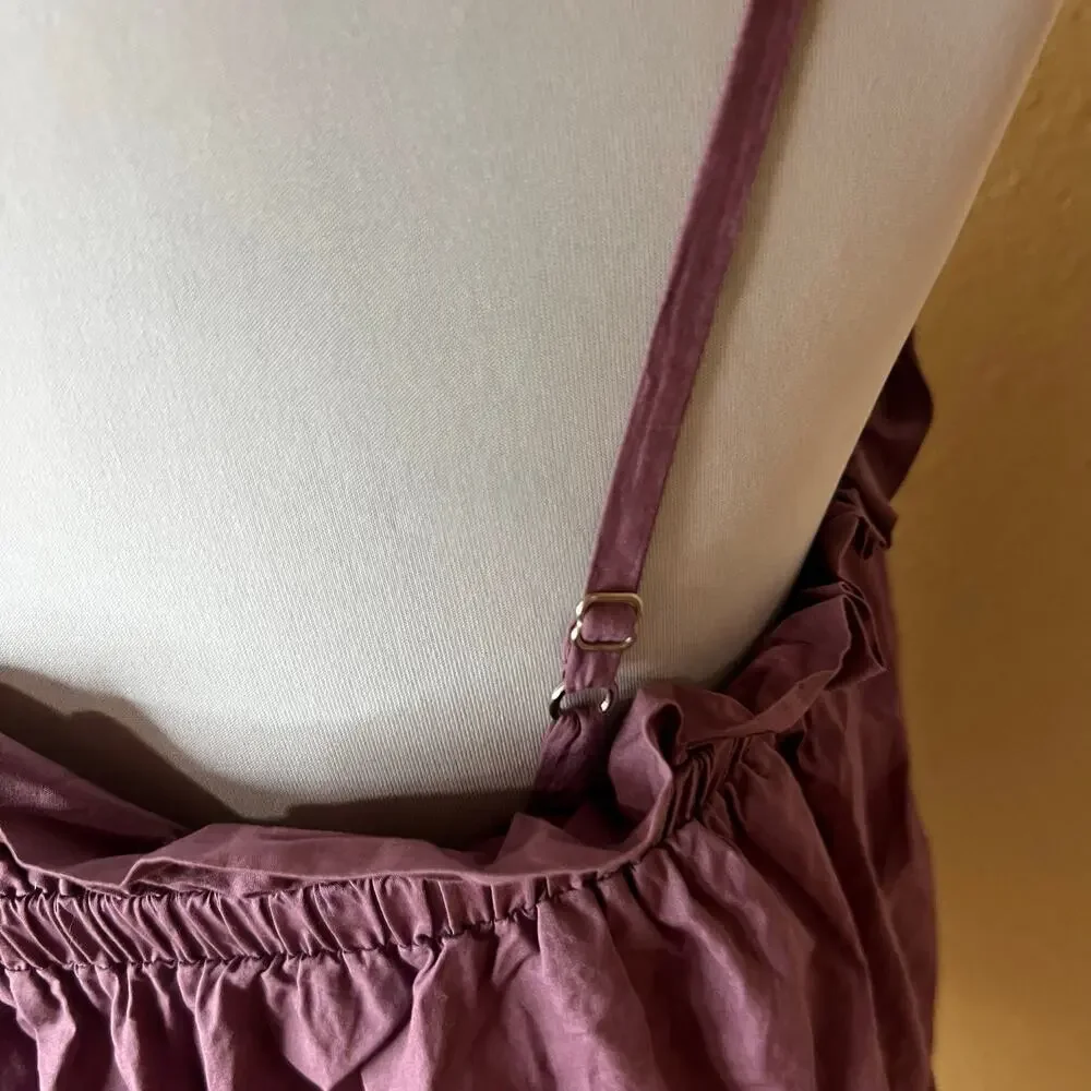 Essentiel Antwerp Bubu Elasticated Ruffle Top Dirty Purple cotton WOMENS 36 US 4